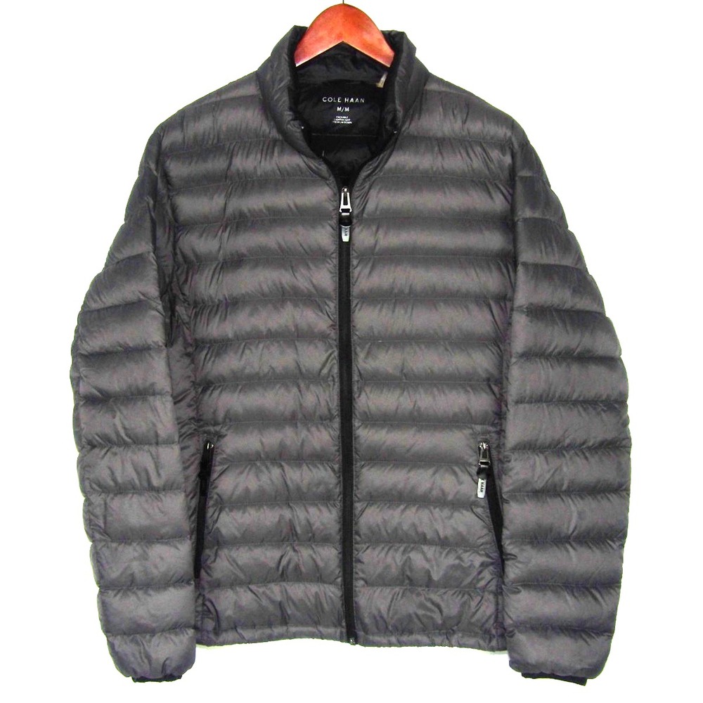 COLE HAAN Gray Zip-Up Light Weight Packable Down Puffer Jacket Men's Medium